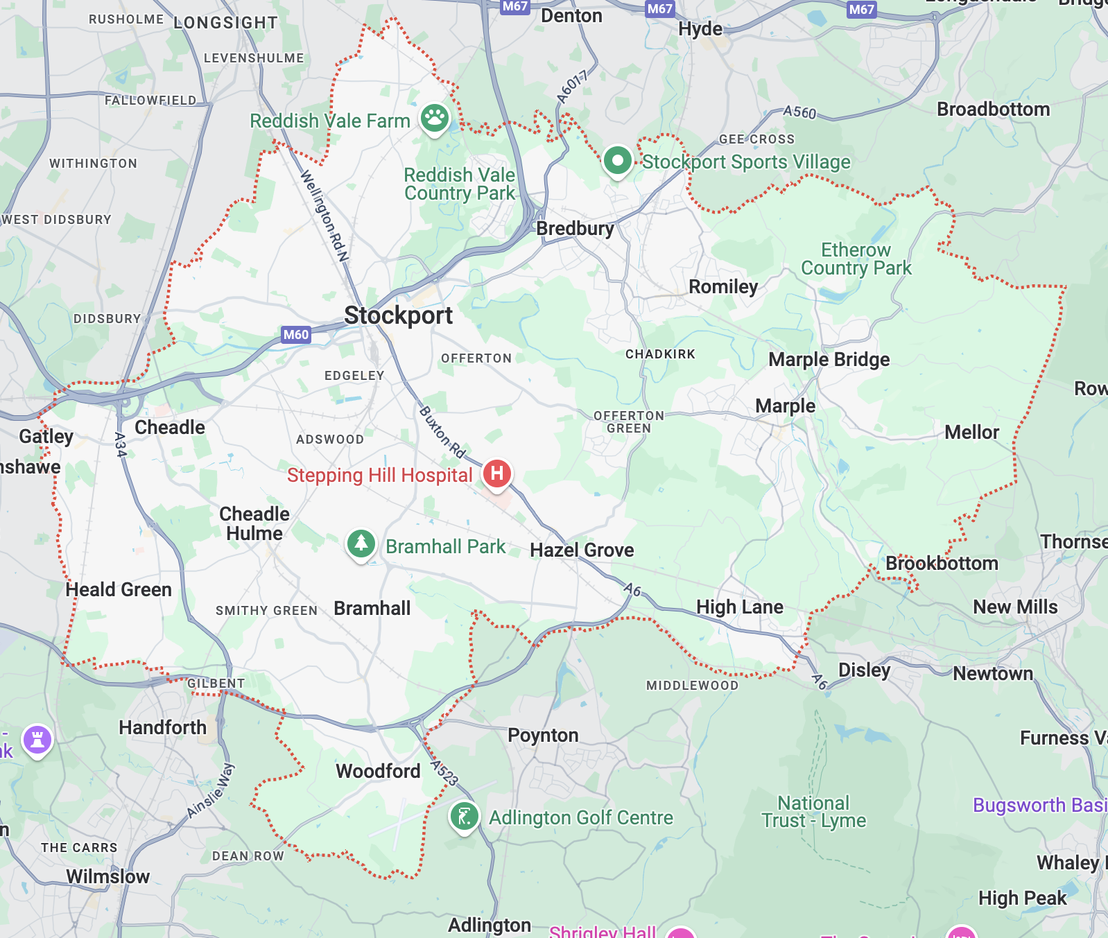 Map of skate ramps in stockport borough